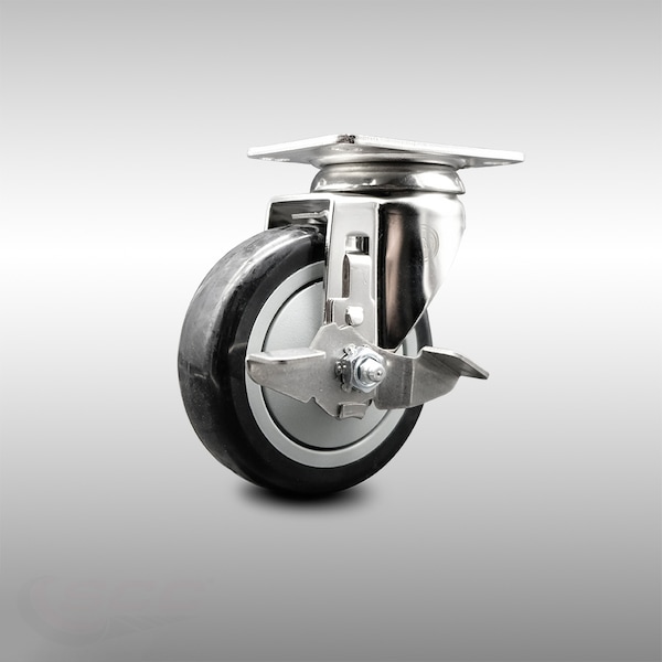 4 Inch 316SS Black Polyurethane Wheel Swivel Top Plate Caster with Brake SCC